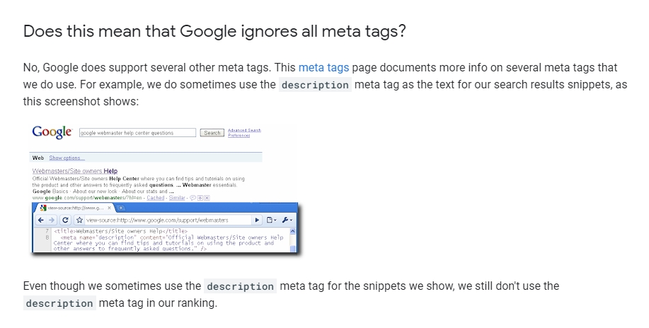 google ignore meta description